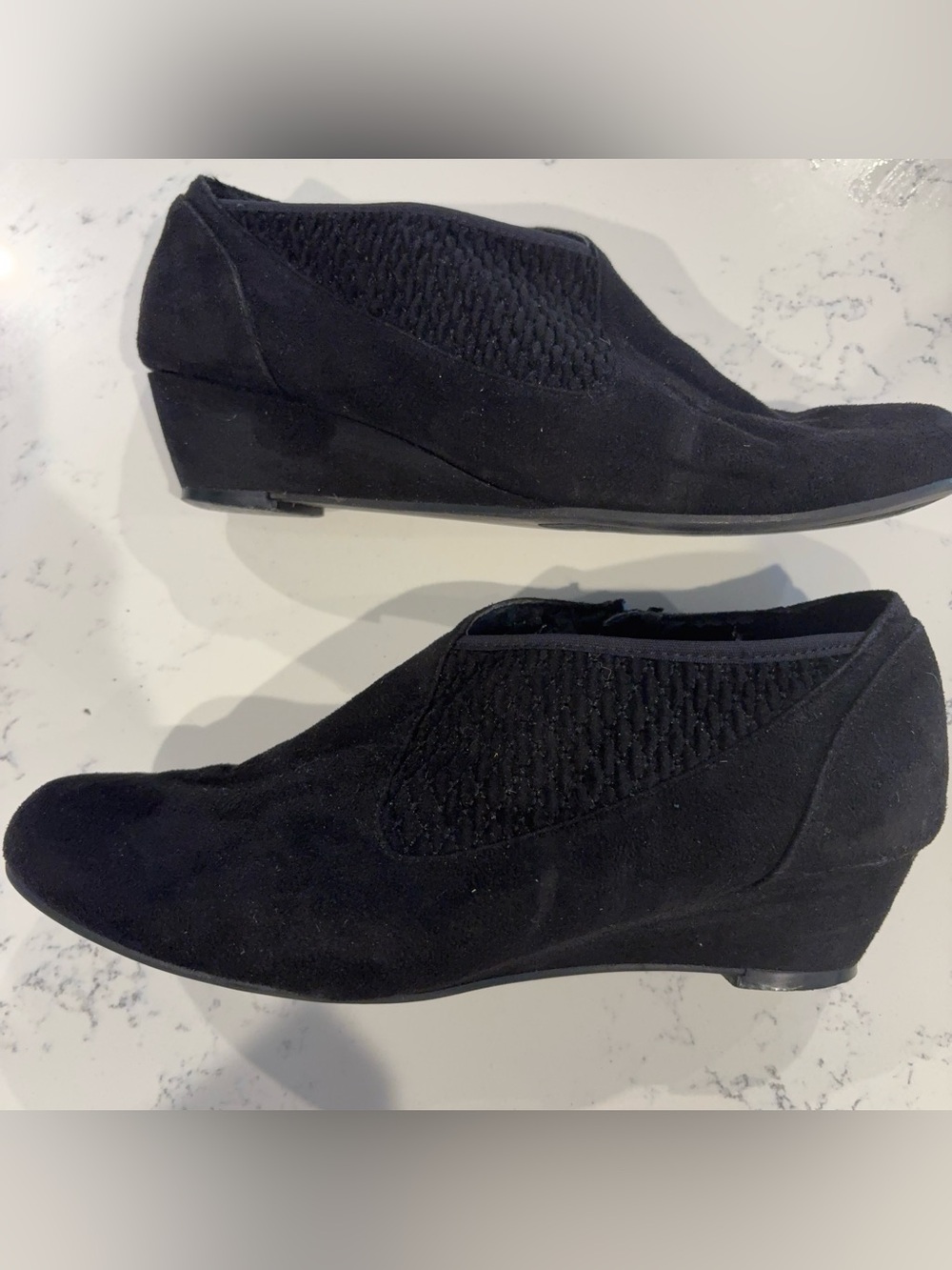 Impo Genius Black Stretch Faux Suede Wedge Ankle
Booties Shoeties 8M